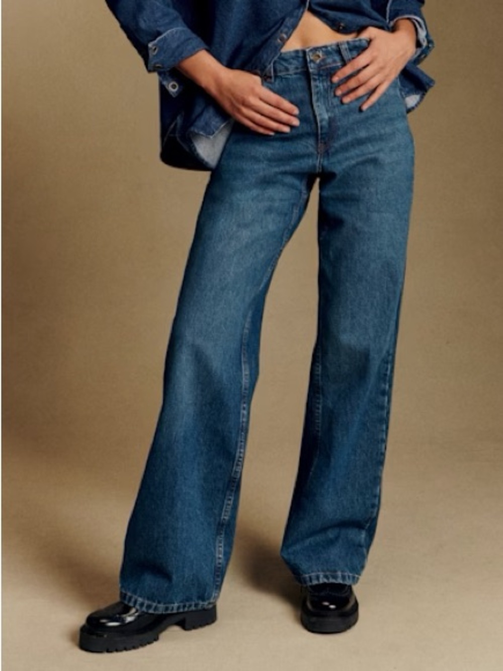 Sezane Le Crop Wide Leg Blue Rigid Denim Jeans - Picture 3 of 11
